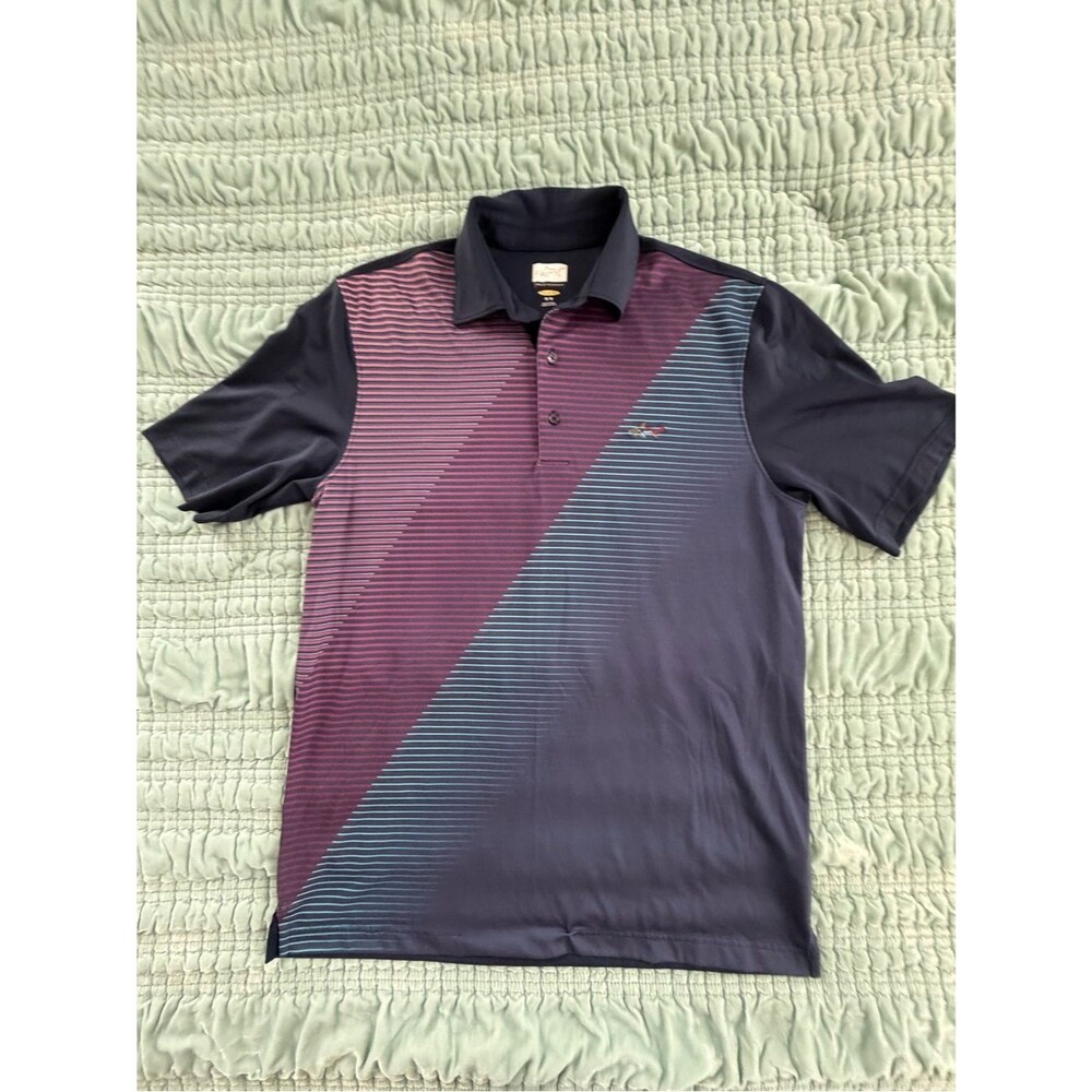 Greg Norman Collection Navy & Burgundy Diagonal Stripe Polo-Med